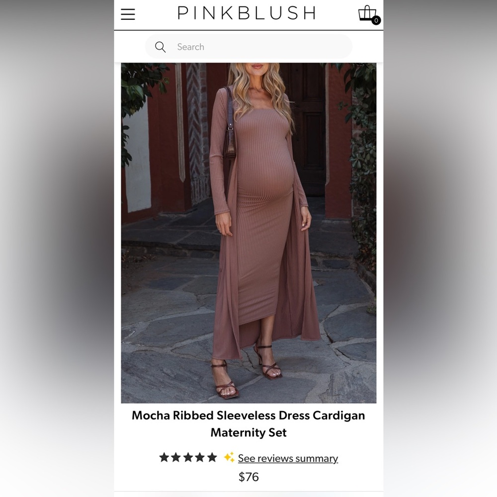 Pink Blush Maternity midi dress + cardigan set (M)